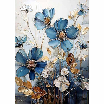 Diamond Painting-Elegante Blaublumen mit Gold