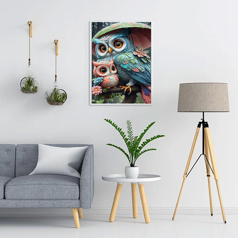 Diamond Painting-Eule hält einen Regenschirm