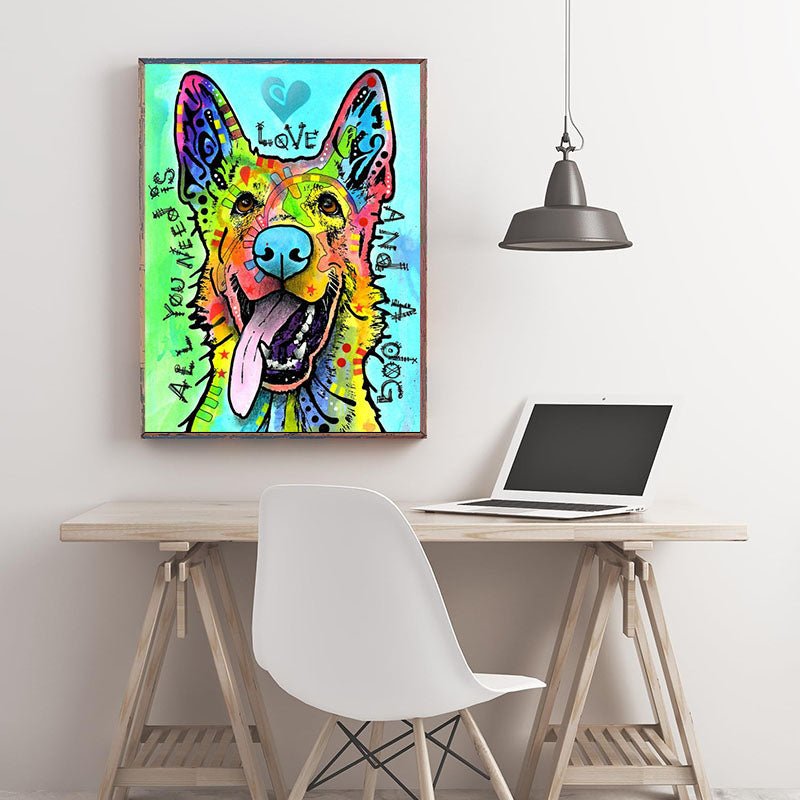 Diamond Painting-Farbenfroher Hund & Liebe