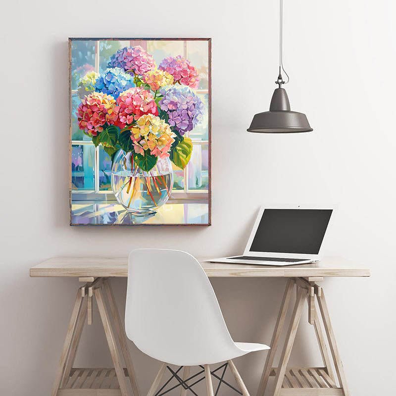 Diamond Painting-Farbenfrohes Hortensienbouquet