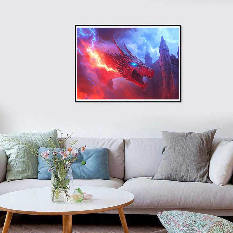 Diamond Painting-Feuerdrache über der Burg