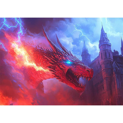 Diamond Painting-Feuerdrache über der Burg