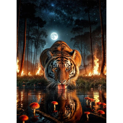 Diamond Painting-Feuerwald und Tiger