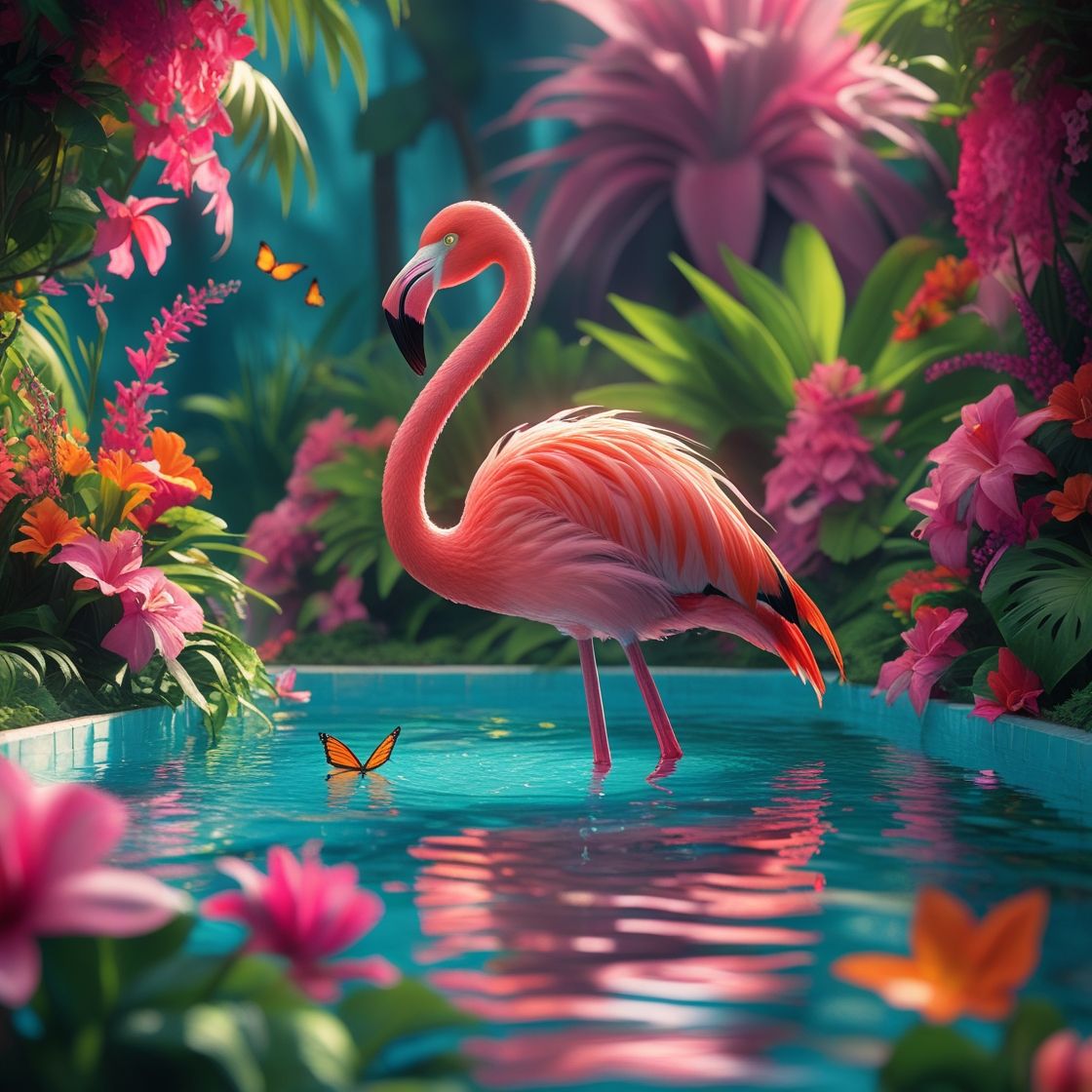 Diamond Painting - Flamingo im Pool stehend - diamondspainting