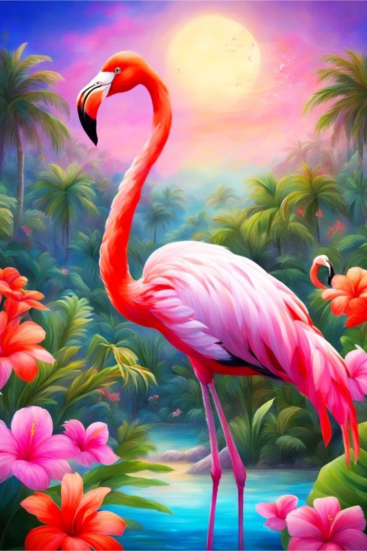 Diamond Painting - Flamingo im Wald - diamondspainting