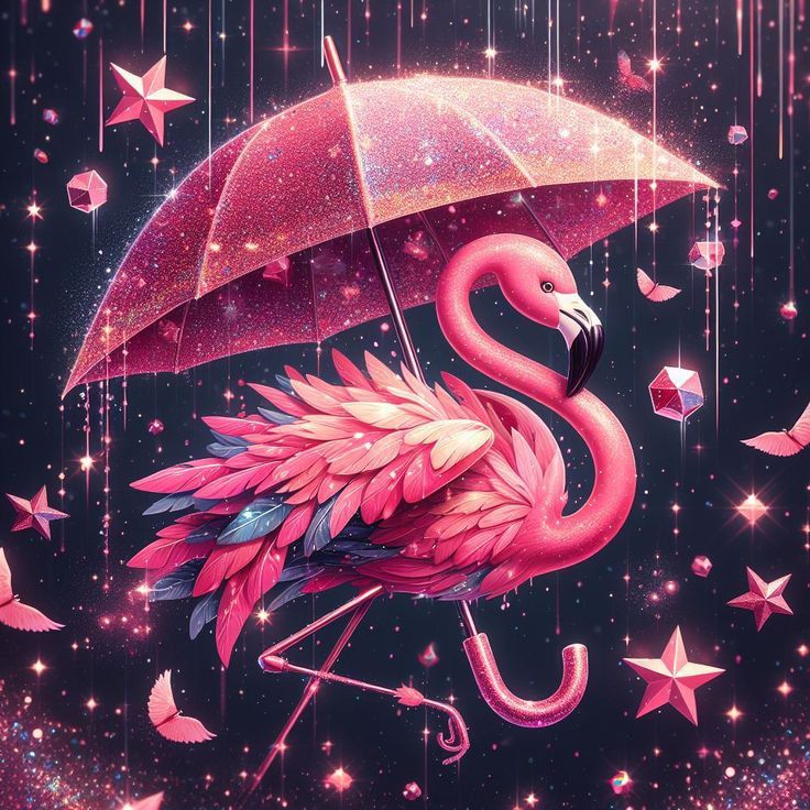 Diamond Painting - Flamingo mit Regenschirm - diamondspainting