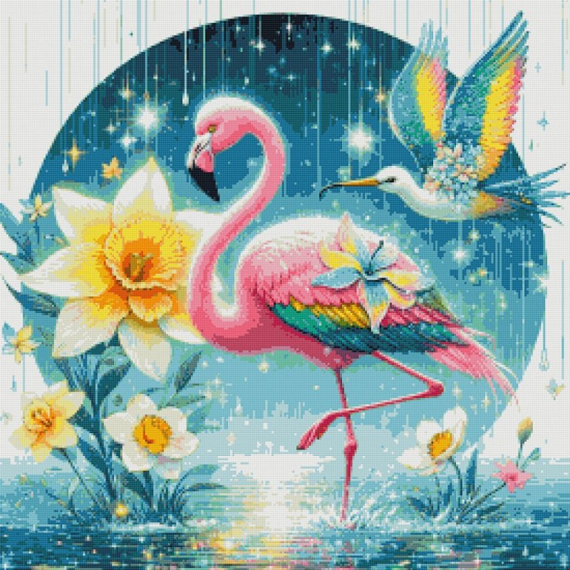 Diamond Painting-Flamingo und die Blütenzauber