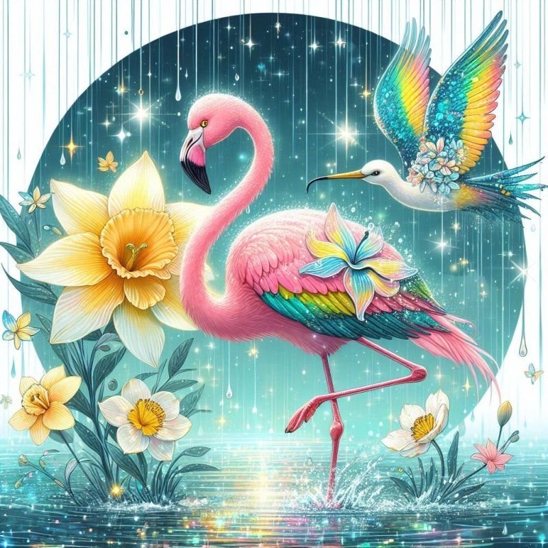 Diamond Painting-Flamingo und die Blütenzauber