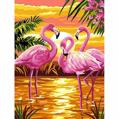 Diamond Painting-Flamingos im Sonnenuntergang