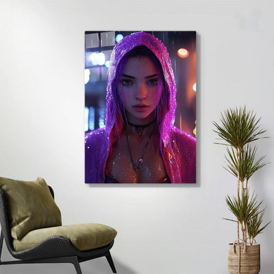 Diamond Painting- Frau mit Kapuze im Nachtregen