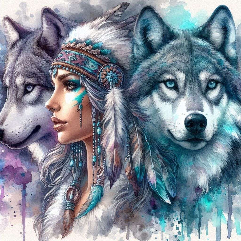 Diamond Painting - Frau und Wolf - diamondspainting