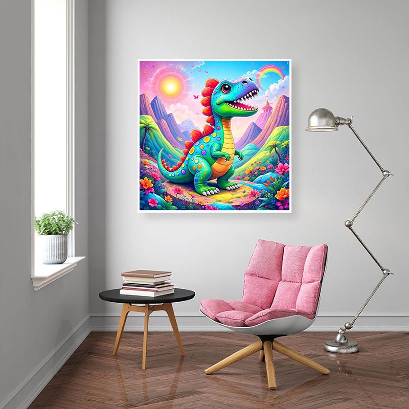 Diamond Painting-Fröhlicher Dino im Zauberland