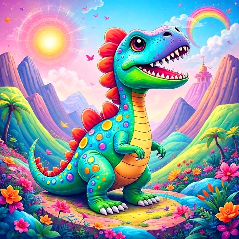 Diamond Painting-Fröhlicher Dino im Zauberland - Jetzt bei diamondspainting kaufen