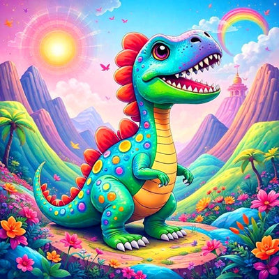 Diamond Painting-Fröhlicher Dino im Zauberland - Jetzt bei diamondspainting kaufen