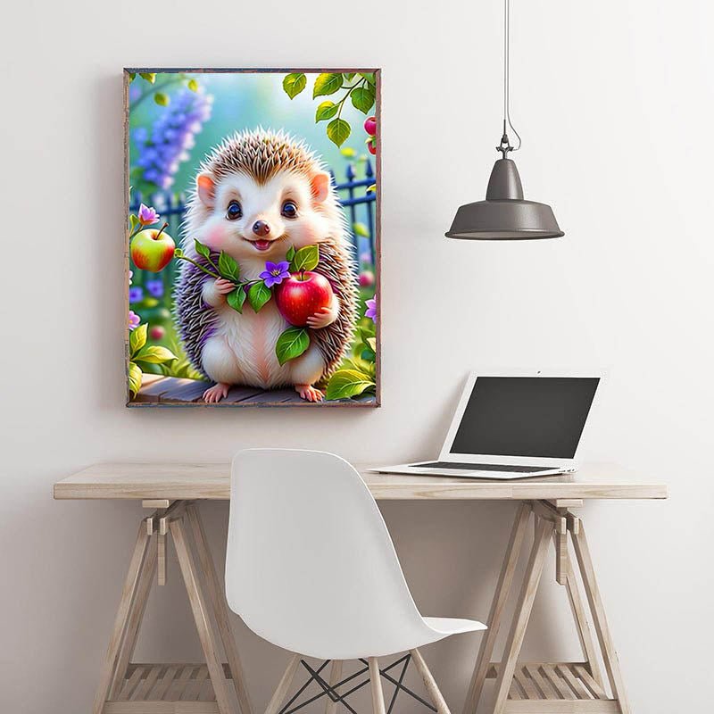 Diamond Painting-Fröhlicher Igel mit Apfel