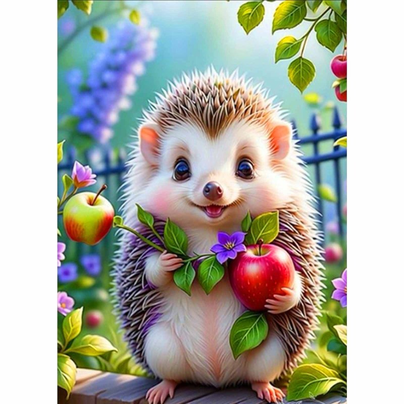 Diamond Painting-Fröhlicher Igel mit Apfel