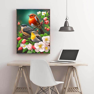 Diamond Painting-Frühlingsvögel und Blütenpracht