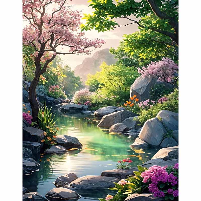 Diamond Painting-Frühlingszauber am Fluss