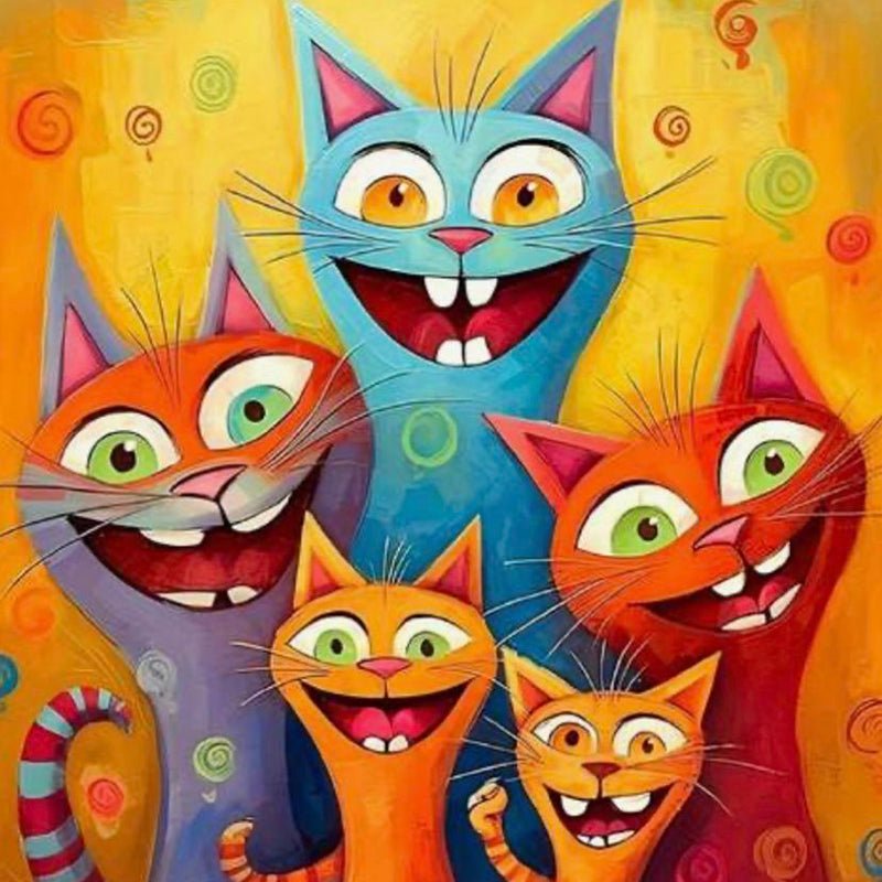 Diamond Painting-Fünf Katzen - Jetzt bei diamondspainting kaufen