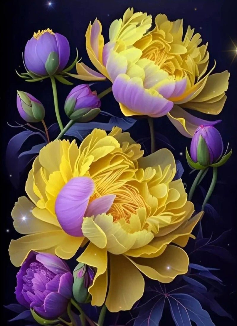 Diamond Painting - Gelb - lila Chrysanthemen - diamondspainting