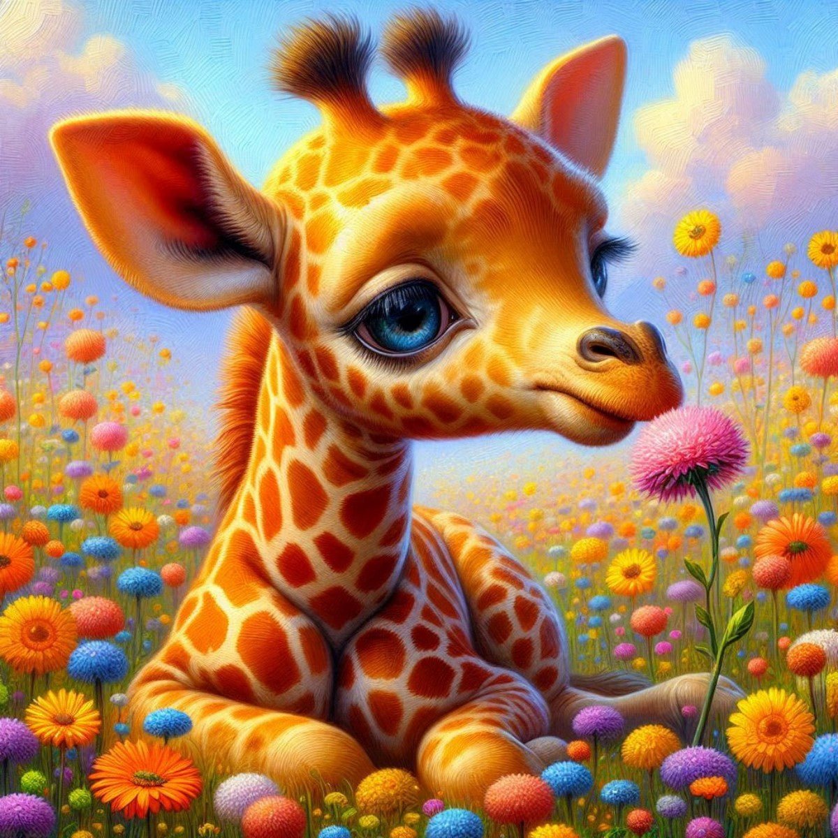 Diamond Painting - Giraffe im Blumenbeet - diamondspainting