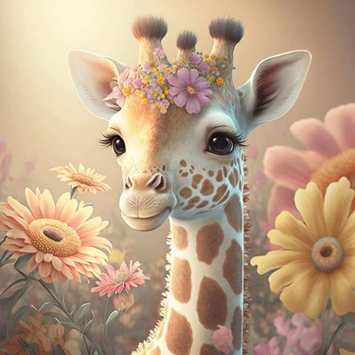 Diamond Painting - Giraffe im Blumenmeer - diamondspainting