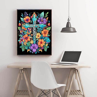 Diamond Painting-Glaube und Blumenpracht