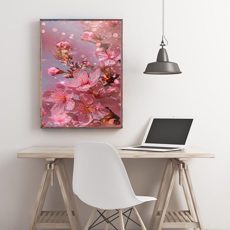 Diamond Painting-Glitzernde pinkfarbene Kirschblüten