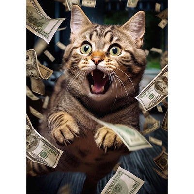 Diamond Painting- Glückskatze im Geldregen