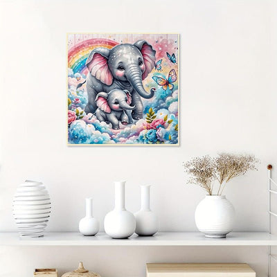 Diamond Painting-Graue Elefantenmutter und Sohn