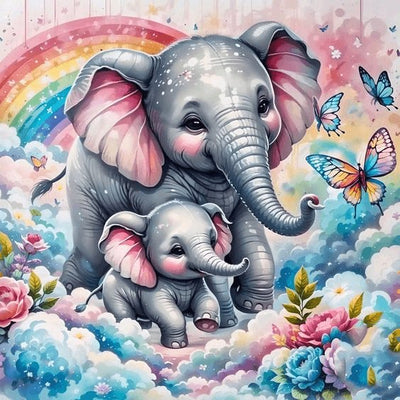 Diamond Painting-Graue Elefantenmutter und Sohn - Jetzt bei diamondspainting kaufen