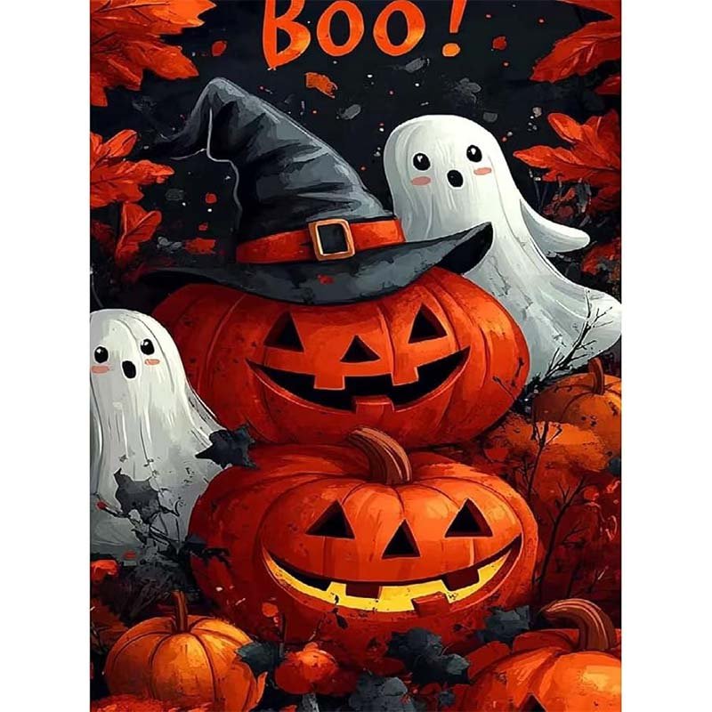 Diamond Painting-Halloween Kürbisse mit Geistern