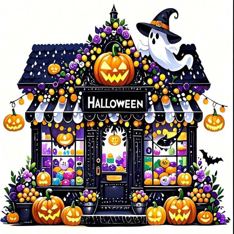 Diamond Painting-Halloween Süßigkeitenhaus