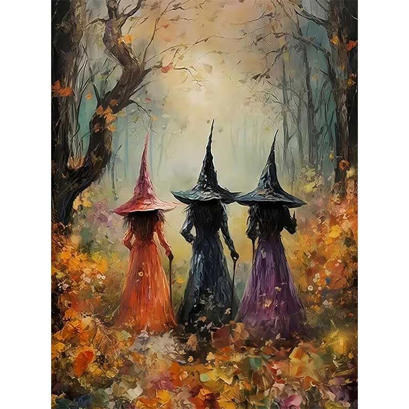 Diamond Painting-Herbstliche Hexen im Nebelwald