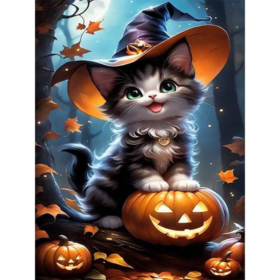 Diamond Painting-Herbstnacht mit Hexenkatze