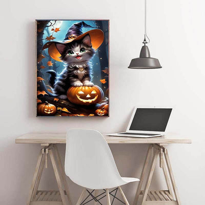 Diamond Painting-Herbstnacht mit Hexenkatze