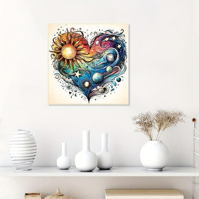 Diamond Painting-Herzförmige Sonne und Mond