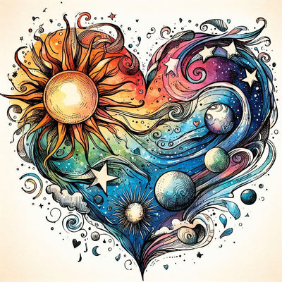 Diamond Painting-Herzförmige Sonne und Mond - Jetzt bei diamondspainting kaufen