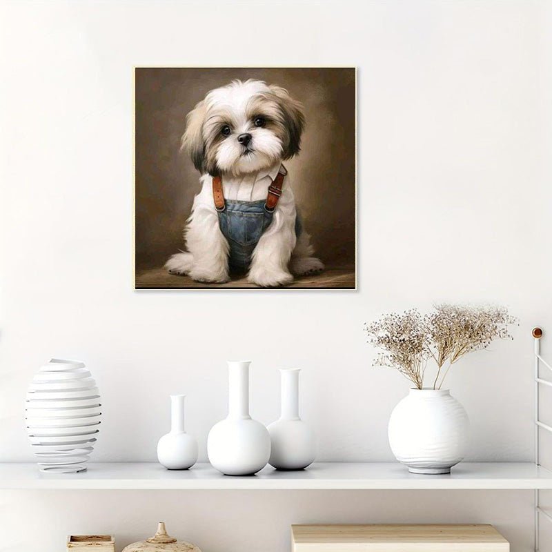 Diamond Painting-Hund im Overall
