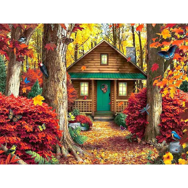 Diamond Painting-Hütte im Wald
