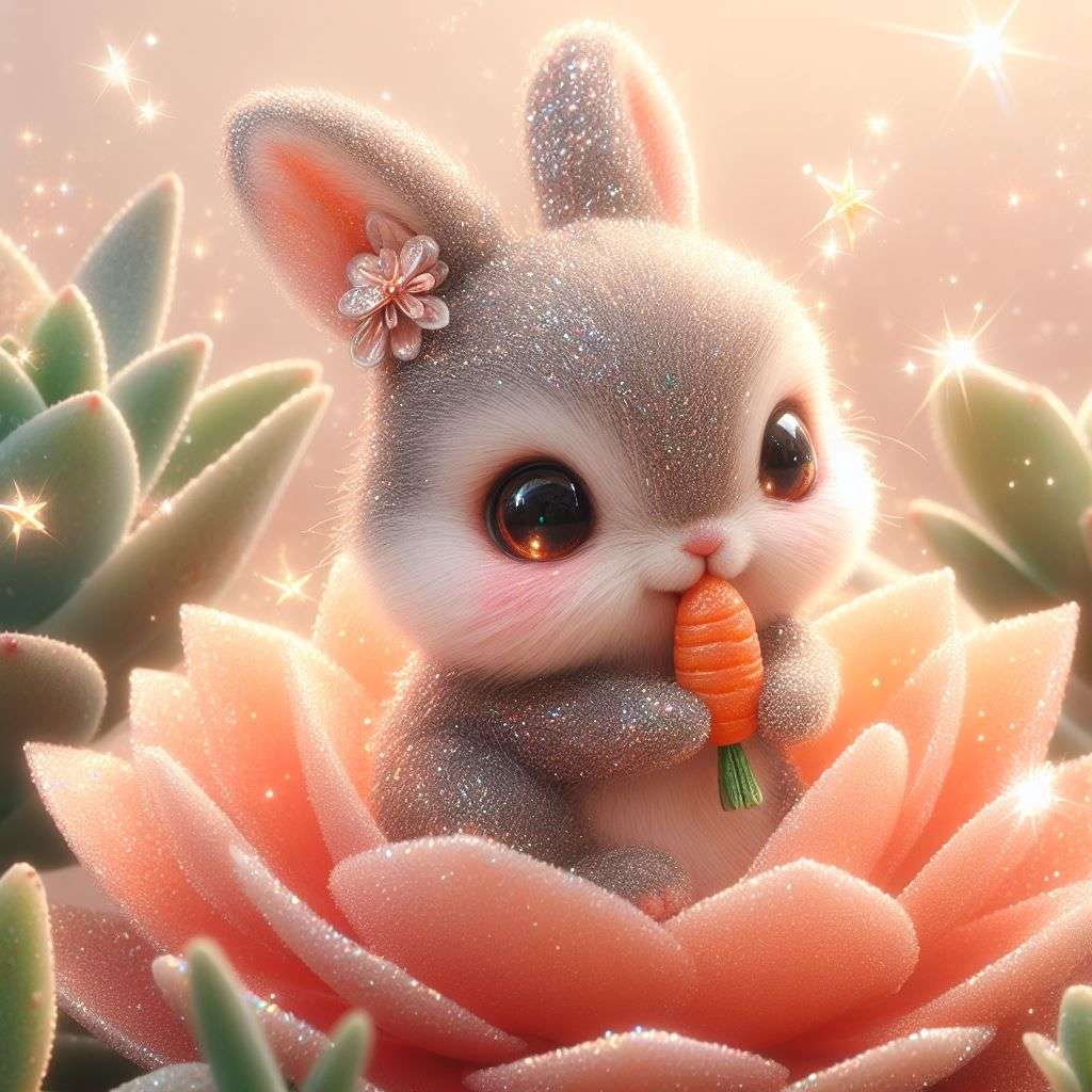 Diamond Painting-Kaninchen auf der Blume - Jetzt bei diamondspainting kaufen