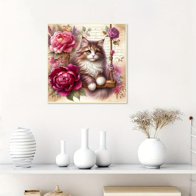 Diamond Painting-Katze auf Schaukel