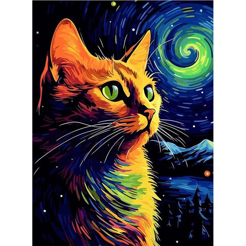 Diamond Painting-Katze, die in den Sternenhimmel schaut