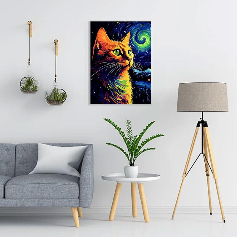 Diamond Painting-Katze, die in den Sternenhimmel schaut
