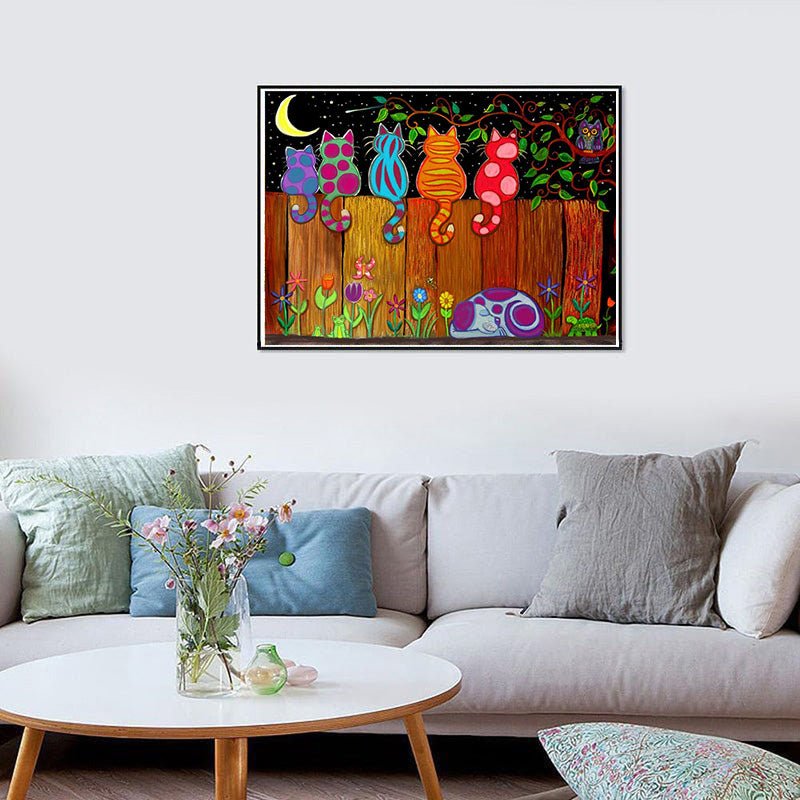 Diamond Painting-Katzenfamilie auf dem Zaun