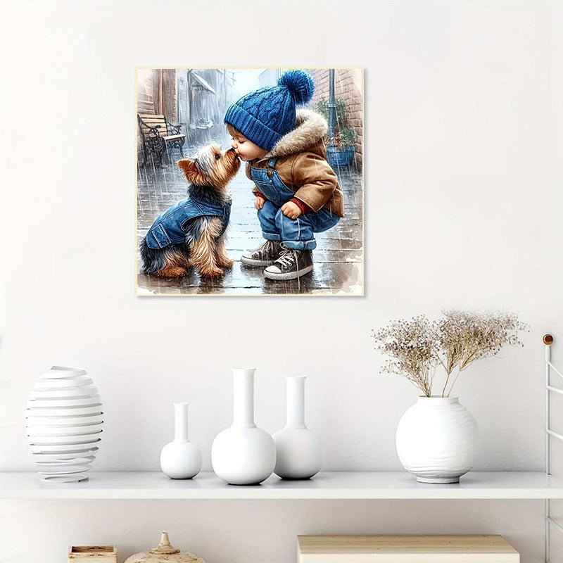 Diamond Painting-Kind und Hund