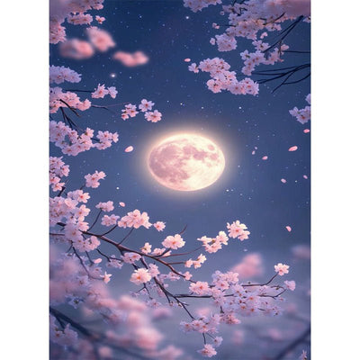 Diamond Painting-Kirschblüten im Mondlicht