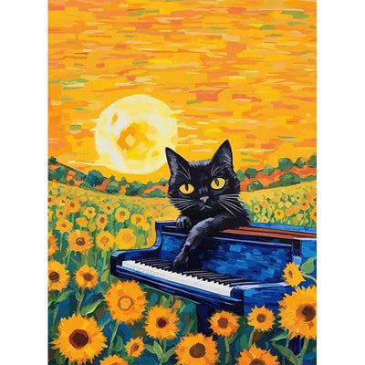 Diamond Painting-Klavier spielende Katze