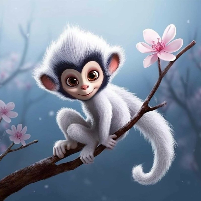 Diamond Painting-Kleiner Affe im Frühling