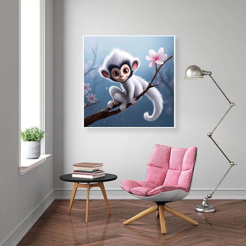 Diamond Painting-Kleiner Affe im Frühling